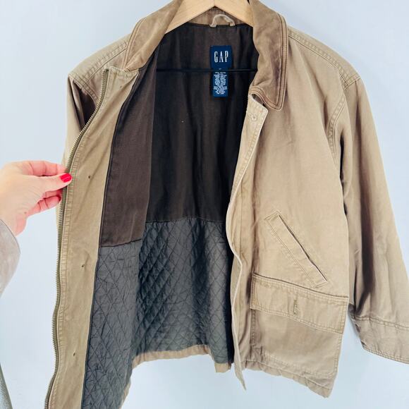 Vintage GAP Kids Barn Chore Coat Brown Canvas Jacket Leather Collar XL - Picture 7 of 9